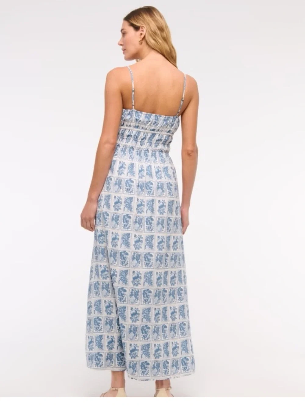 Abercrombie & Fitch Blue and White Floral Maxi Dress smocked tie front